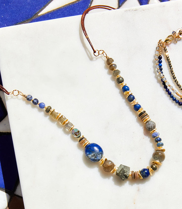 Blue Moon Shell And Gemstone Necklace