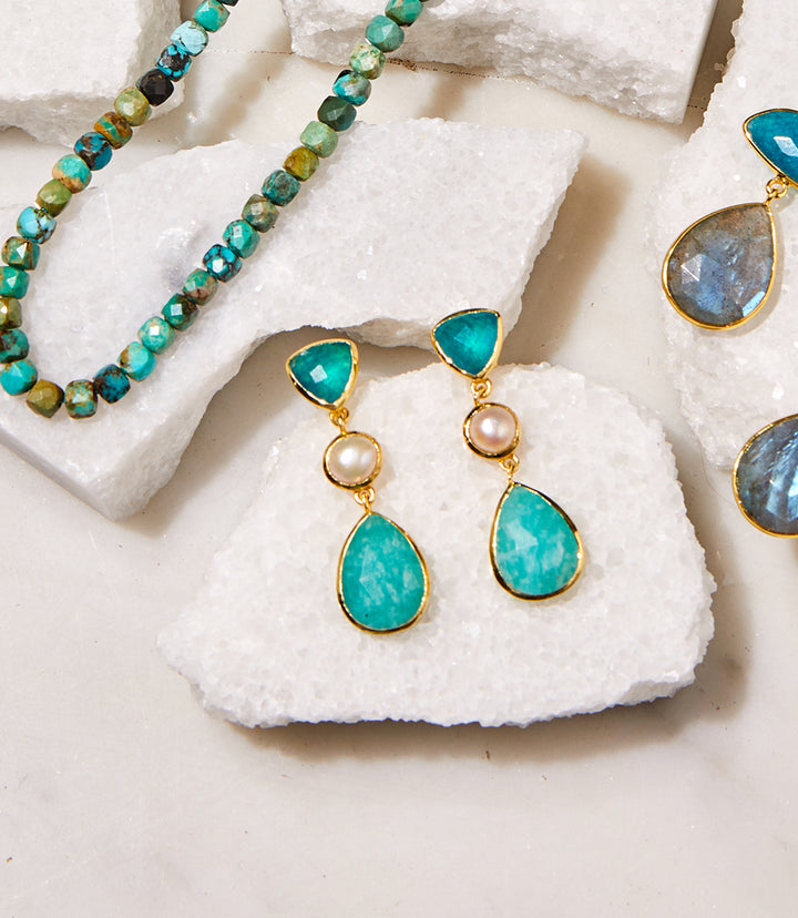 Gemstone And Pearl Earrings