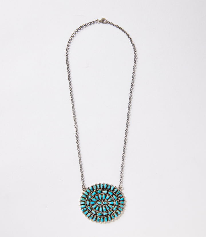 Beaded Turquoise Sundial Pendant Necklace