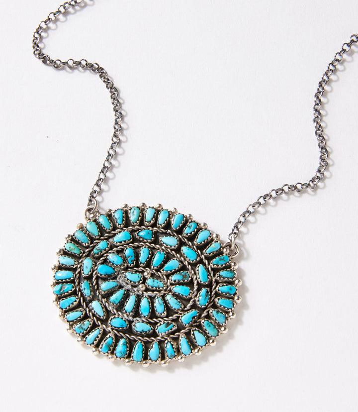 Beaded Turquoise Sundial Pendant Necklace