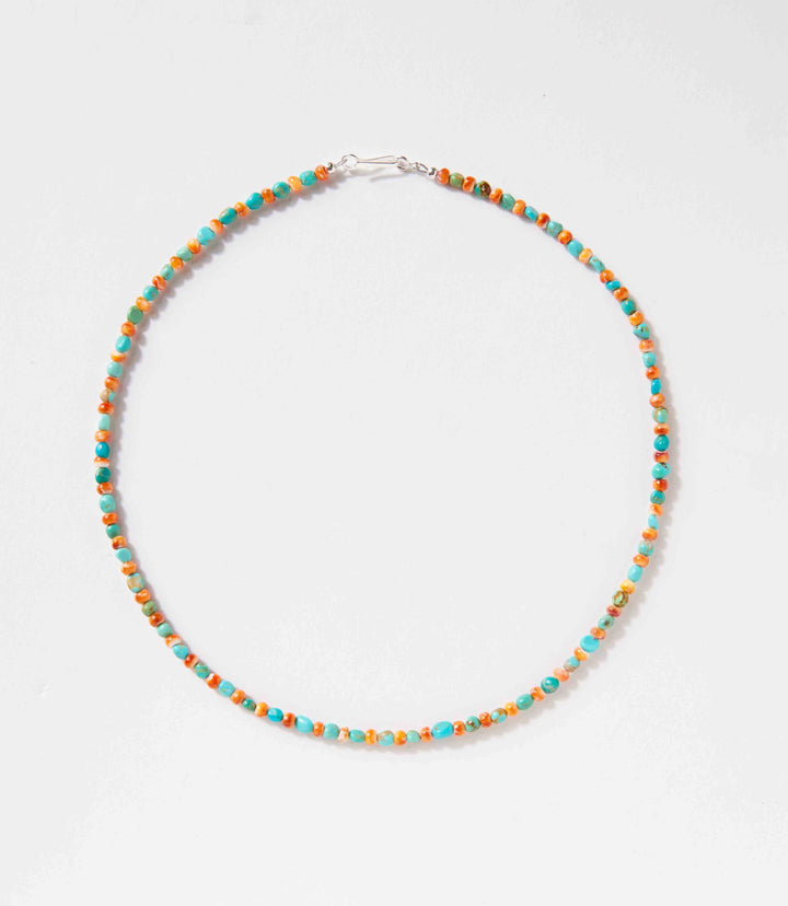 Turquoise And Spiny Oyster Beaded Necklace