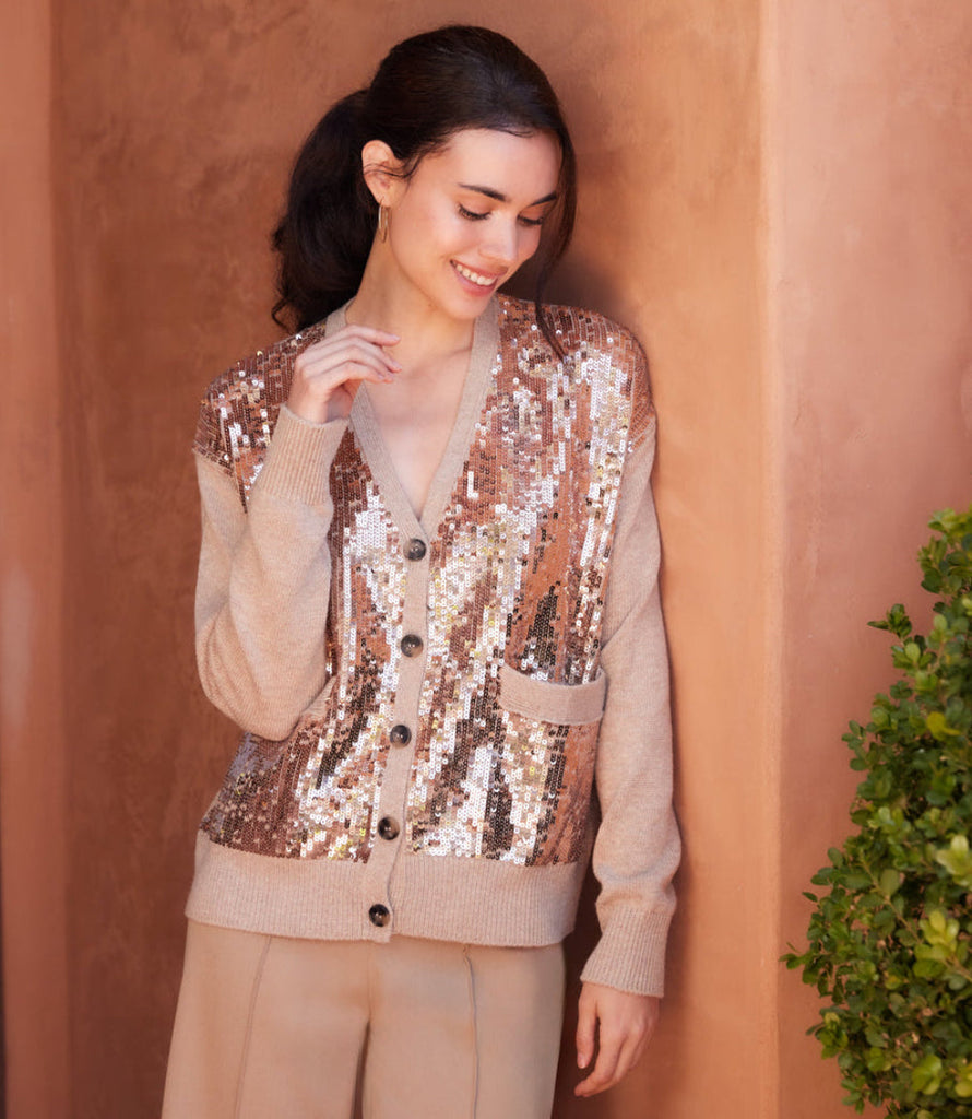 【試着のみ】2Way Glitter Jacquard Cardigan Sequin Cardigan Sweater - Glamorous, Versatile Layer for Any Look