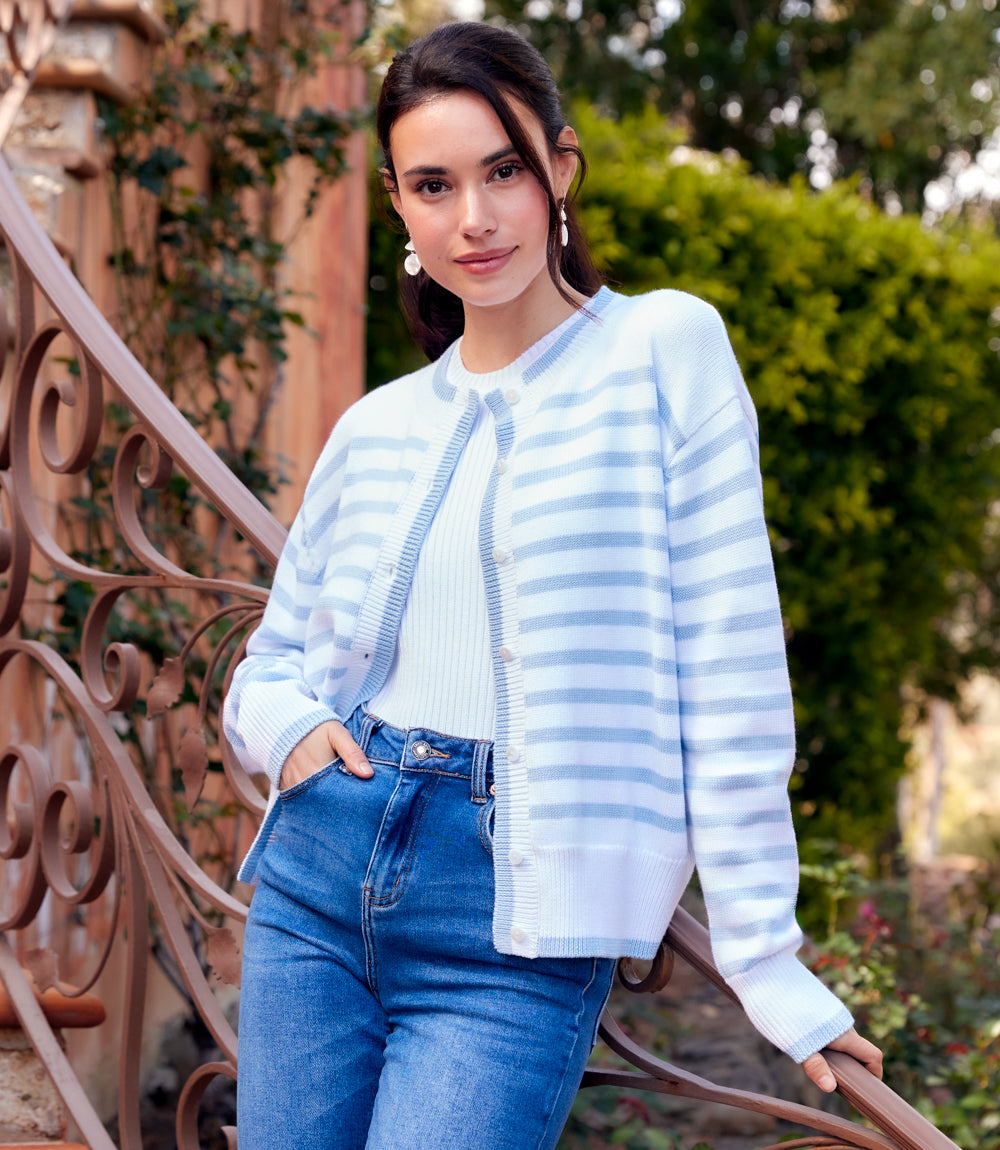 Petite Size Stripe Cardigan Sweater