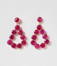 Elegant gemstone bezel drop earrings with ruby-colored stones in 18K gold plated sterling silver