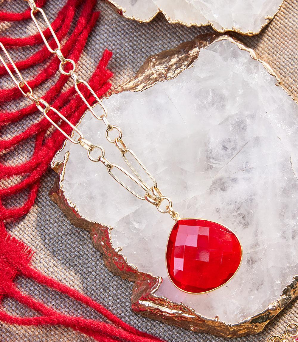 Ruby Quartz Pendant Necklace