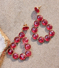 Gemstone bezel drop earrings with dark pink quartz stones in gold-filled bezel setting