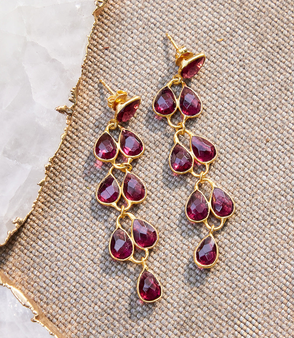 Feather Drop Gemstone Earrings