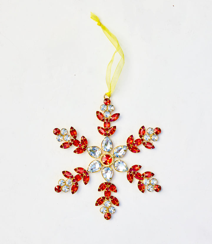 Red & Gold Jeweled Snowflake Ornament