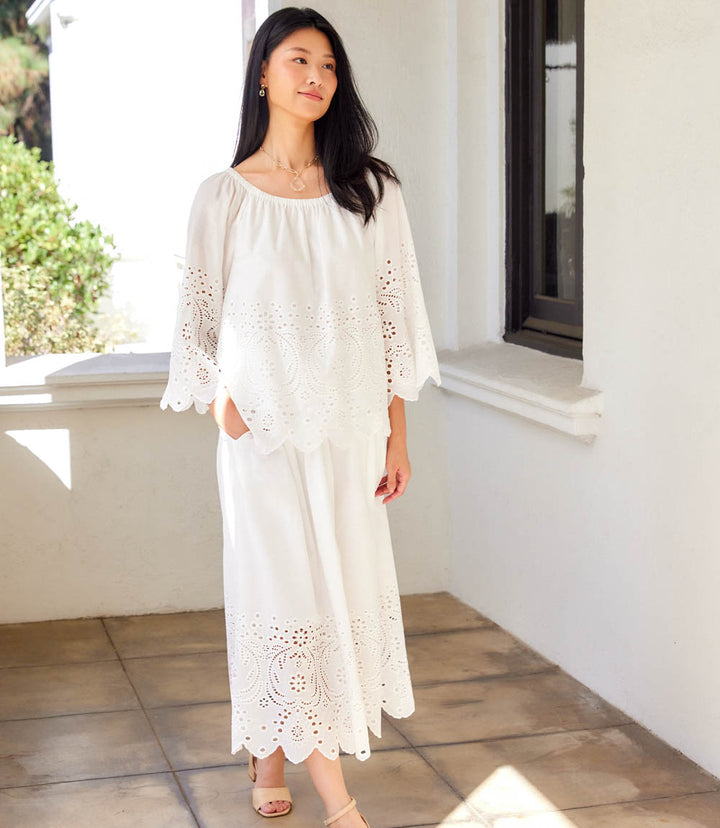 Petite Size Cut-Out Embroidery Midi Skirt