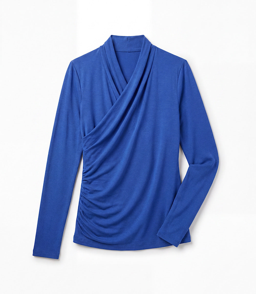 Long Sleeve Crossover Side-Shirred Top