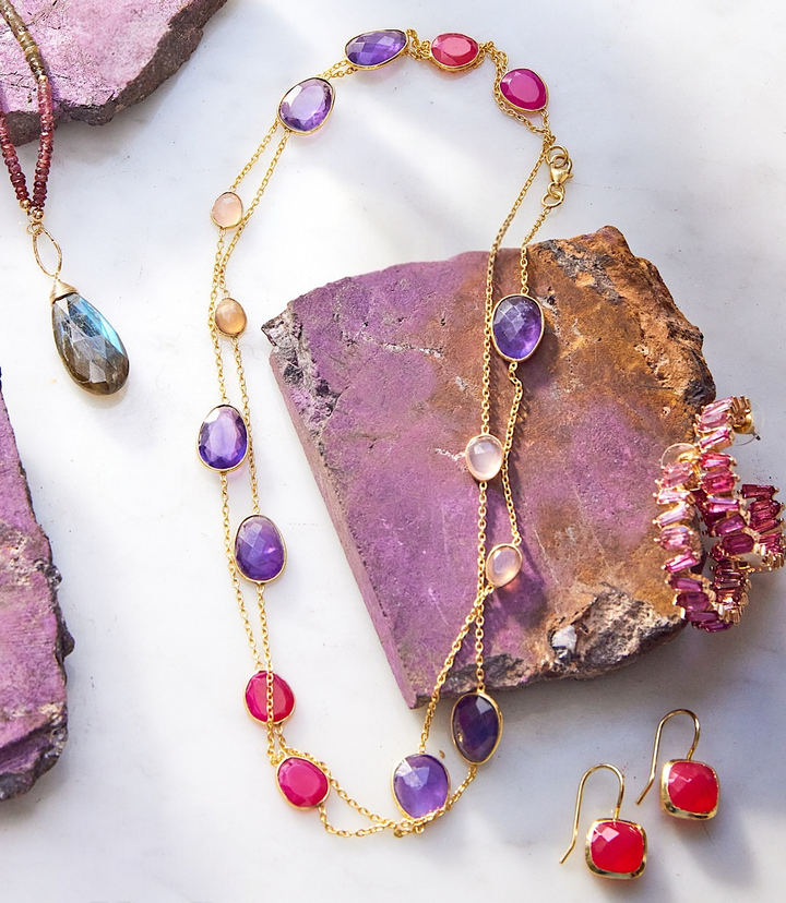 Long Gemstone Station Necklace