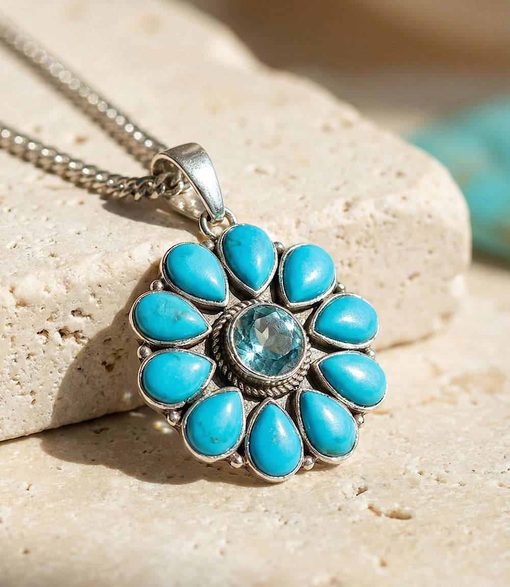 Turquoise And Blue Topaz Pendant Necklace