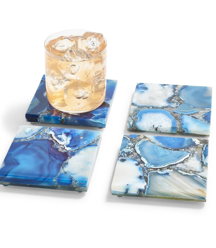 Blue Agate Coasters, Set Of 4