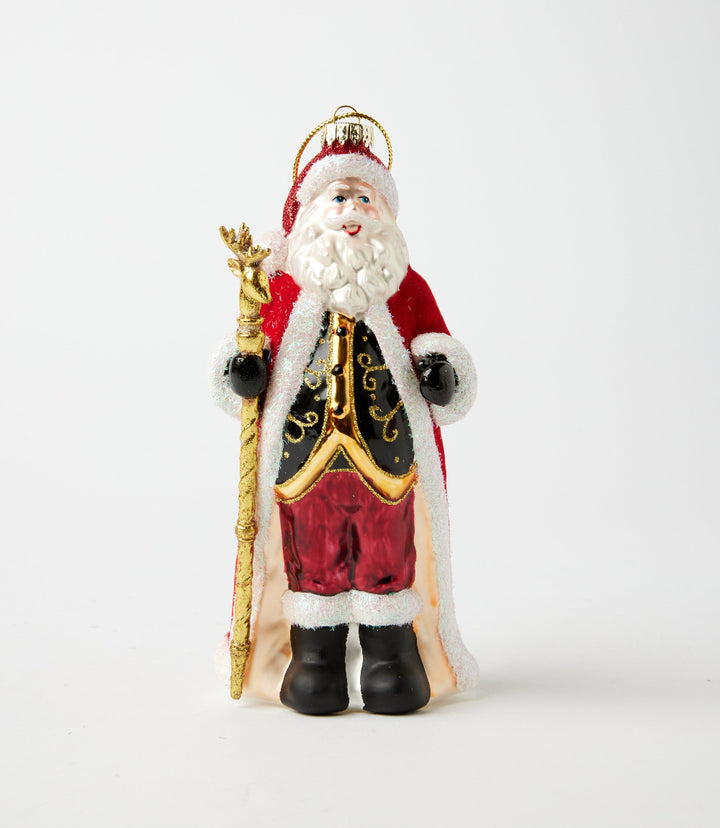 Holly Jolly Santa Glass Ornament