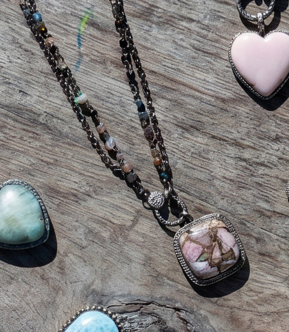 Pink Turquoise Crystal Pendant Necklace