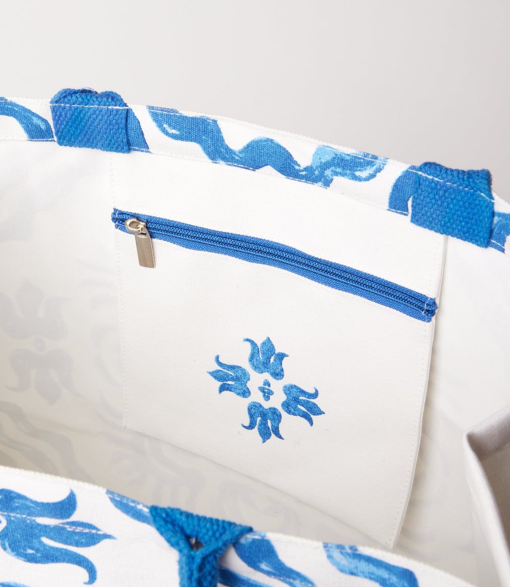 Square Blue Tile Block Print Tote Bag