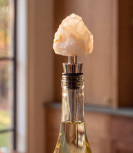 Crystal bottle stopper with natural white quartz stone and stainless steel base