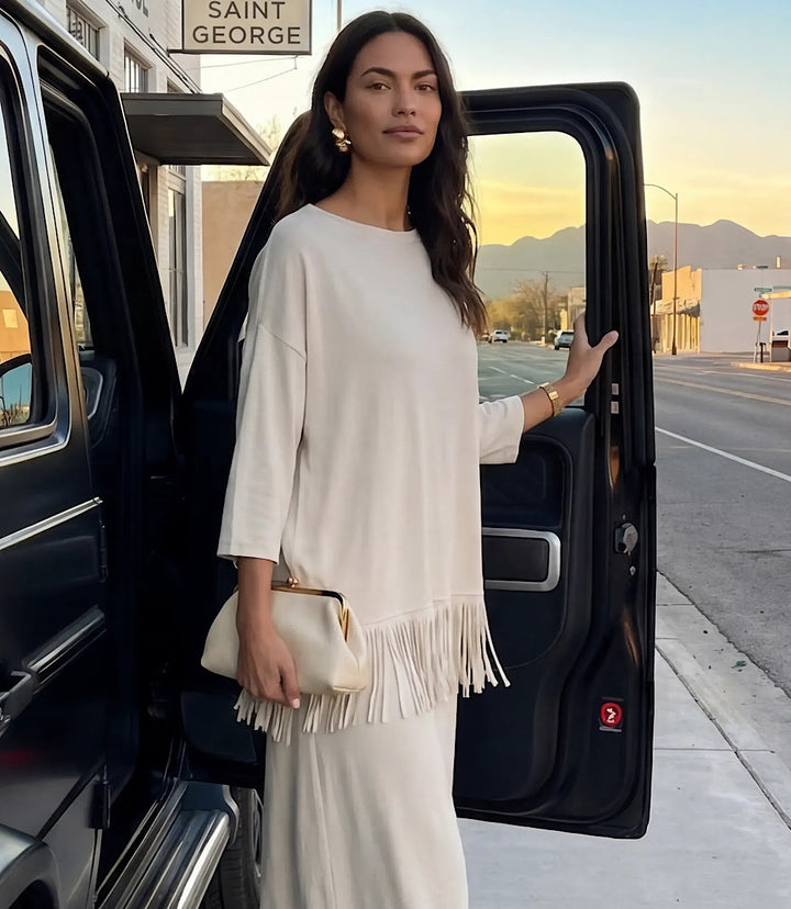 3/4 Sleeve Fringe Boatneck Top