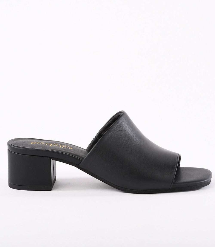 Black Pepper mid heel sandals with square toe and slip-on design