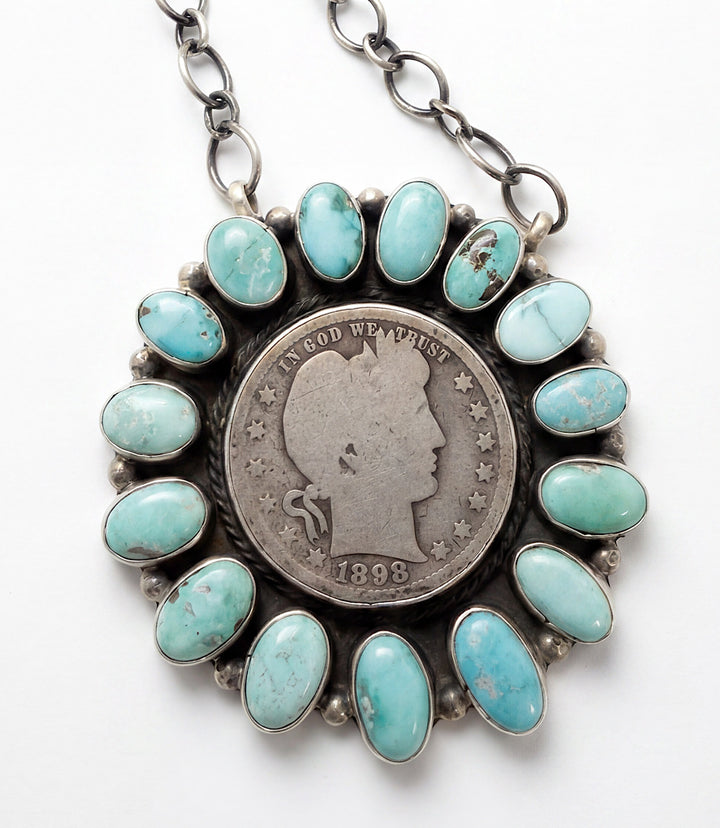 Turquoise Half Dollar Coin Pendant Necklace