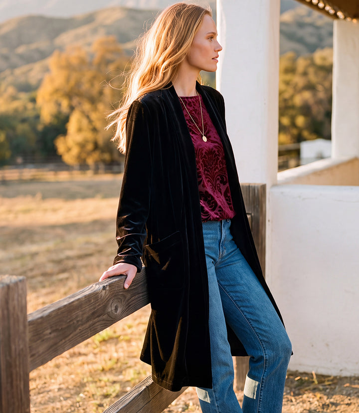 Blouson Sleeve Velvet Burnout Boatneck Top