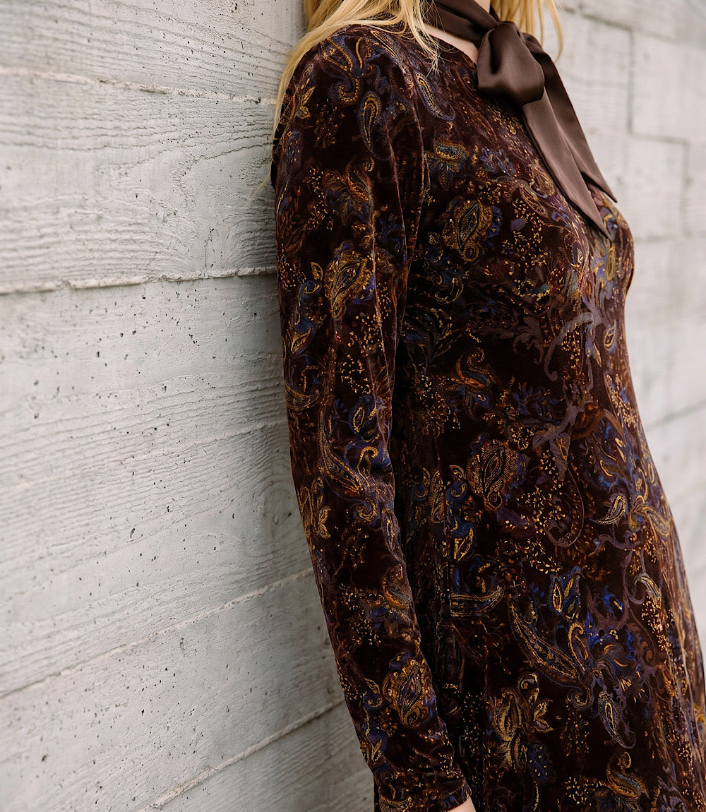 Long Sleeve Velvet Burnout Midi Dress
