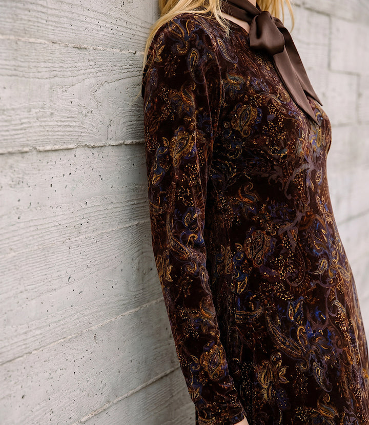 Long Sleeve Velvet Burnout Midi Dress