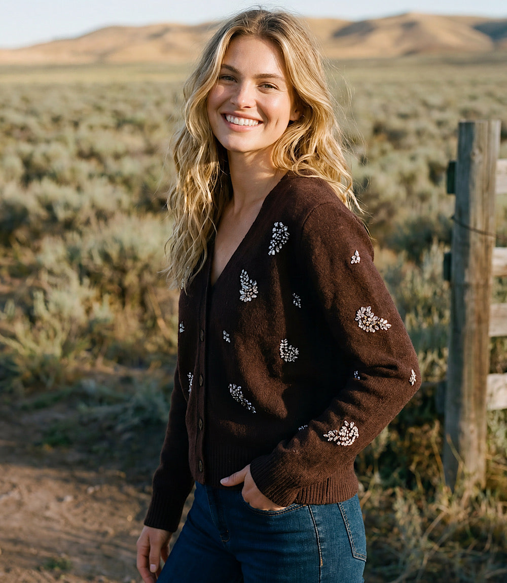 Rhinestone Cardigan Sweater