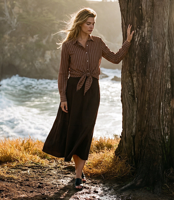 Stripe Roll Tab Tie Front Shirt