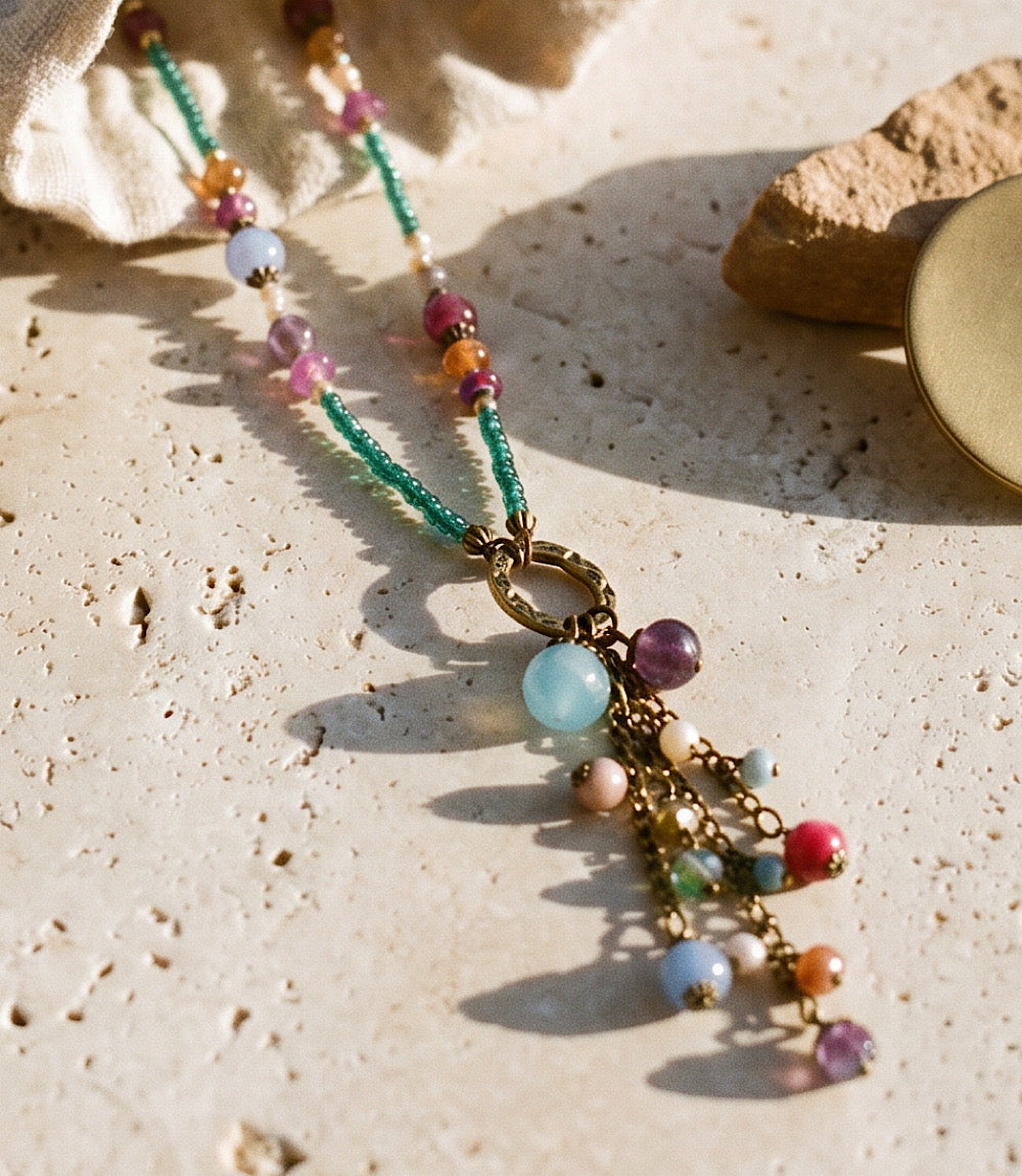 Czech Glass Beaded Tassel Necklace