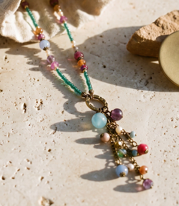 Czech Glass Beaded Tassel Necklace