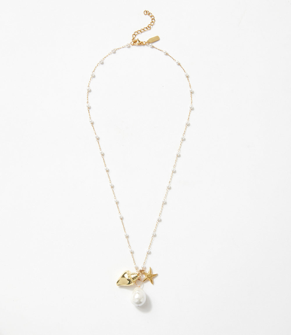 Pearl Beaded Ocean Charm Necklace