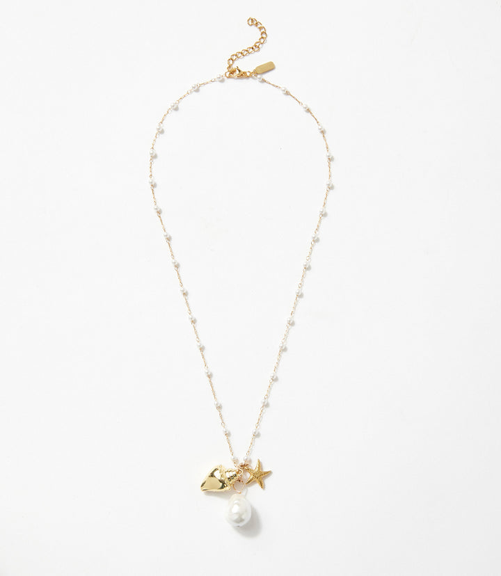 Pearl Beaded Ocean Charm Necklace