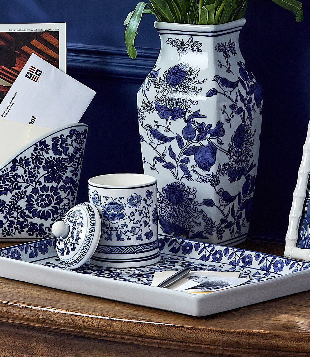 Hand-Painted Porcelain Blue And White Floral Tray