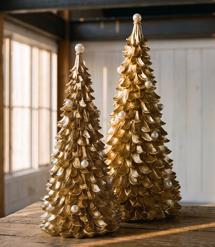 Gold Trees With Pearl Accents, Set Of 2