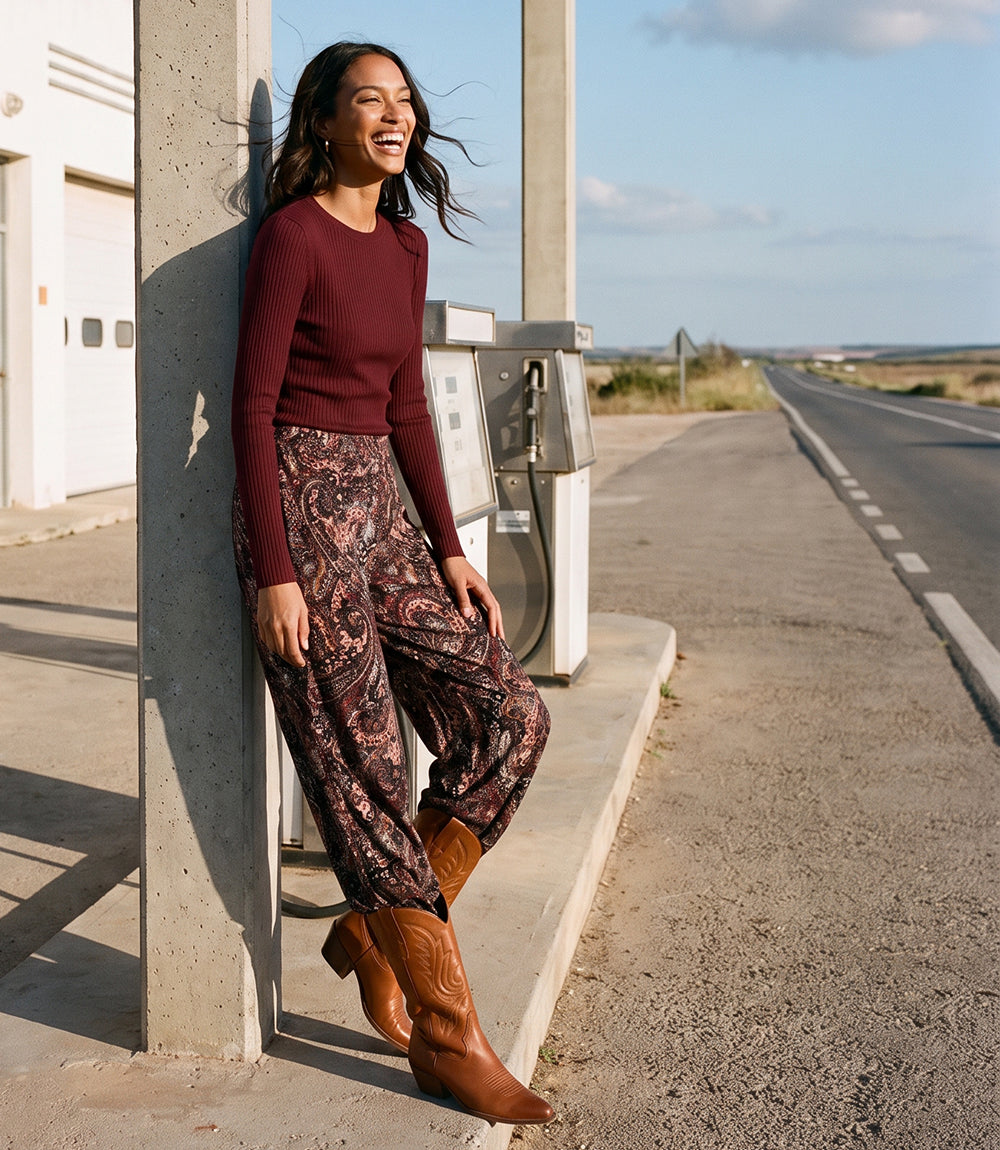 Velvet Burnout Wide-Leg Pants