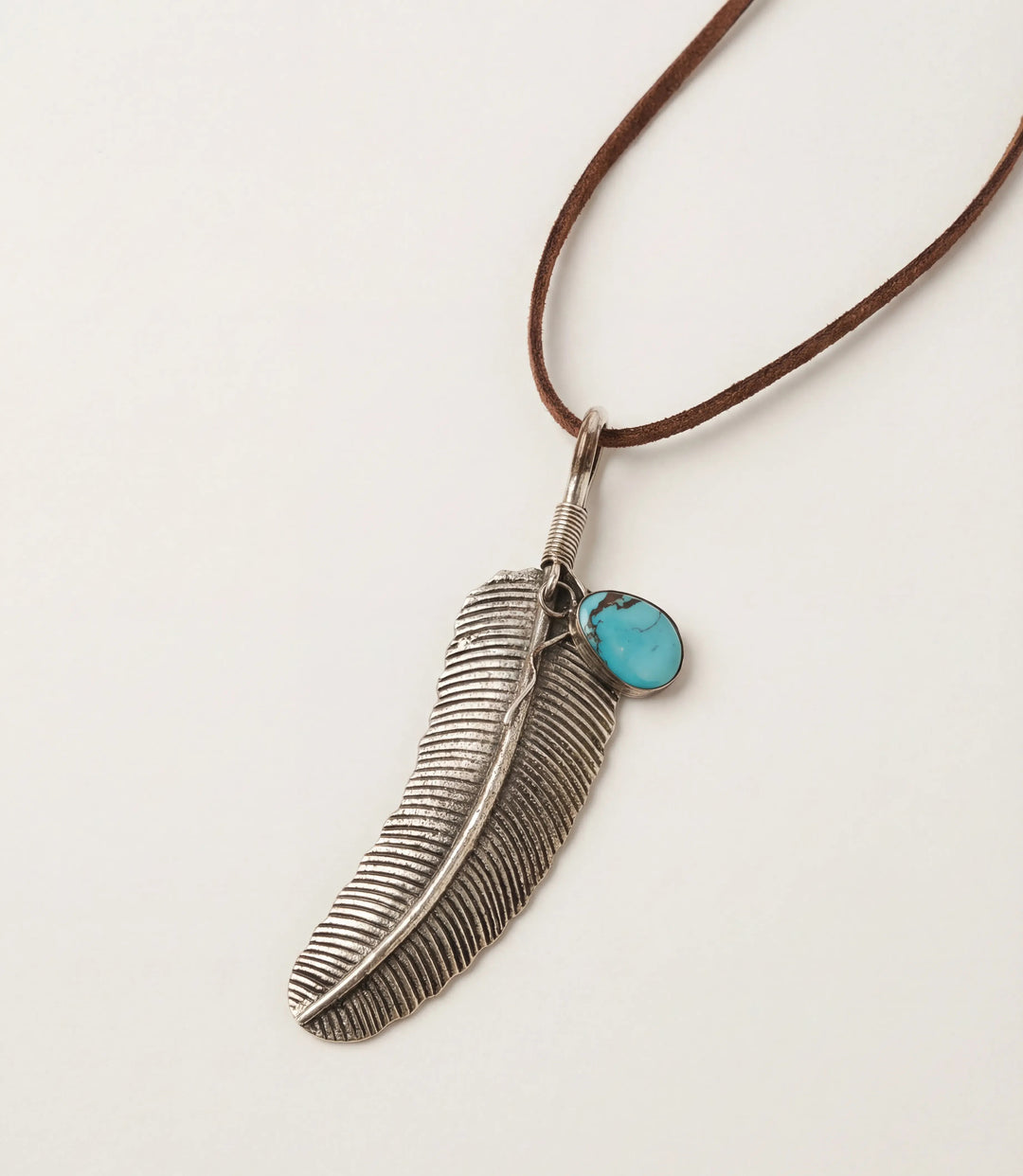 Leather Cord Feather Kingman Turquoise Necklace