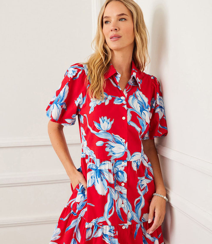 Puff Sleeve Tiered Shirtdress