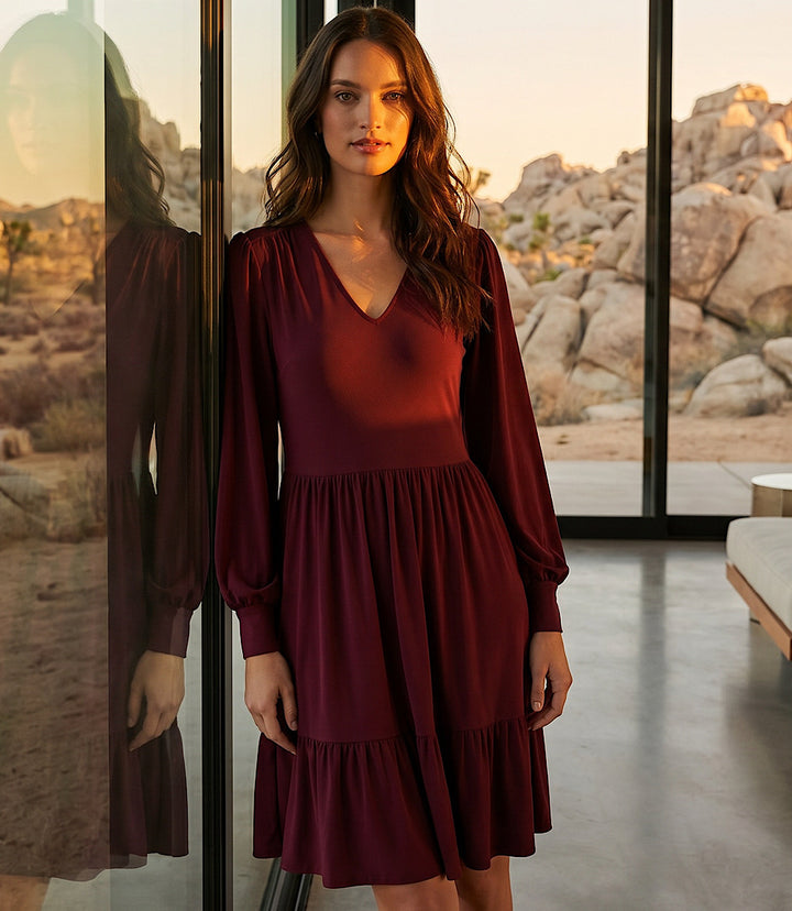 Petite Size Long Sleeve Tiered Dress