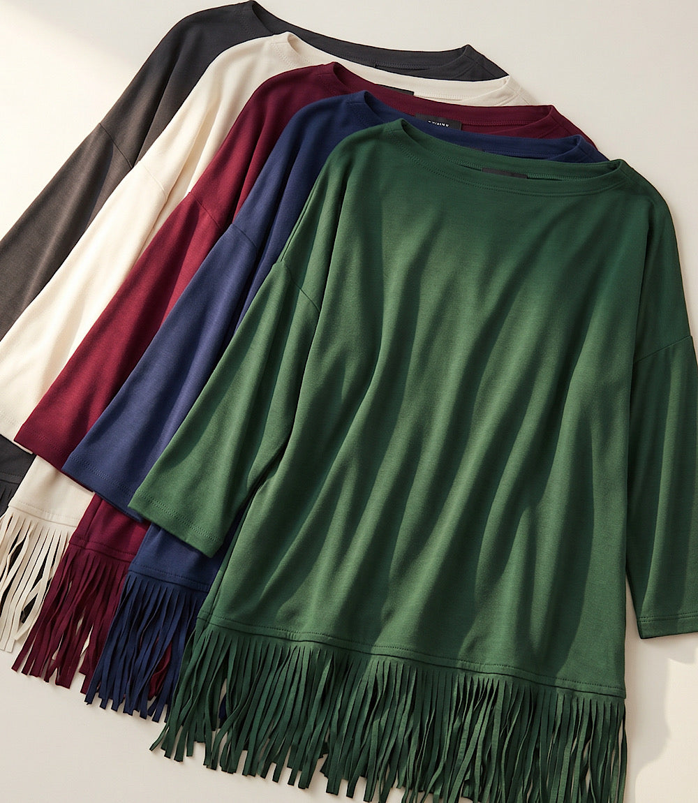 3/4 Sleeve Fringe Boatneck Top