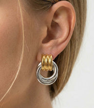Forget Me Knot Hoop Earrings two-tone gold plated stainless steel interlocking loops