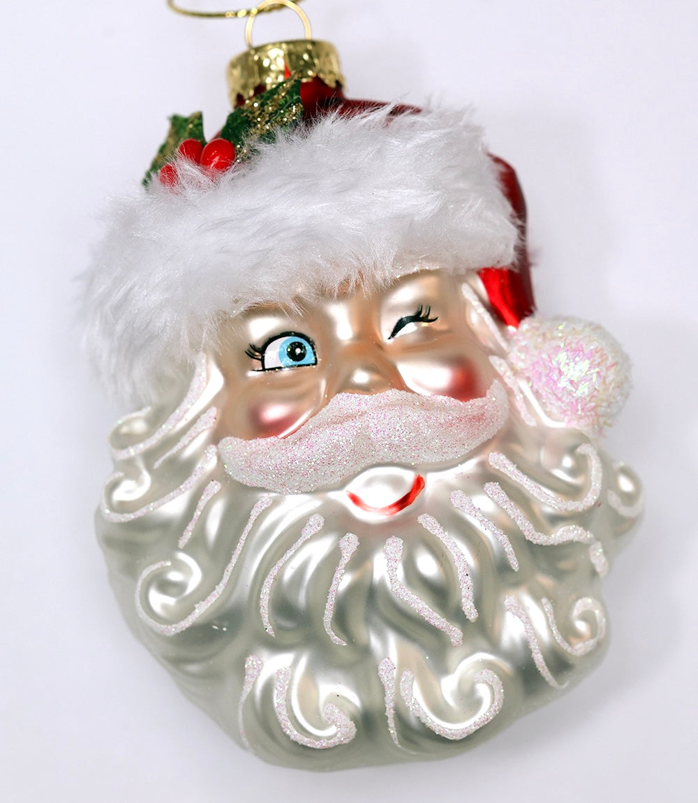 Winking Santa Glass Ornament