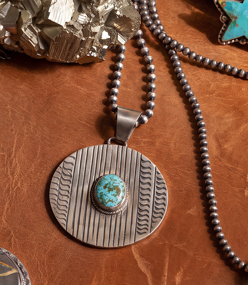 Sterling Silver Turquoise Disc Necklace