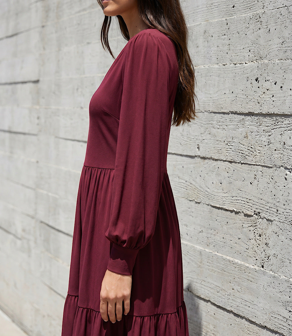 Petite Size Long Sleeve Tiered Dress