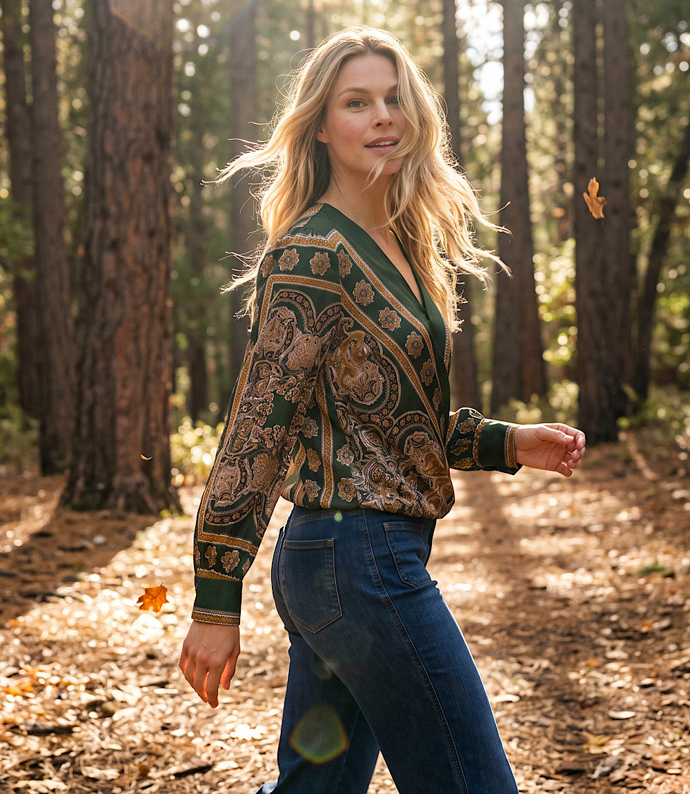Long Sleeve Drape Front Top