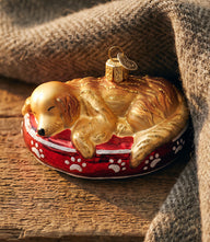 Sleepy Golden Retriever Glass Ornament