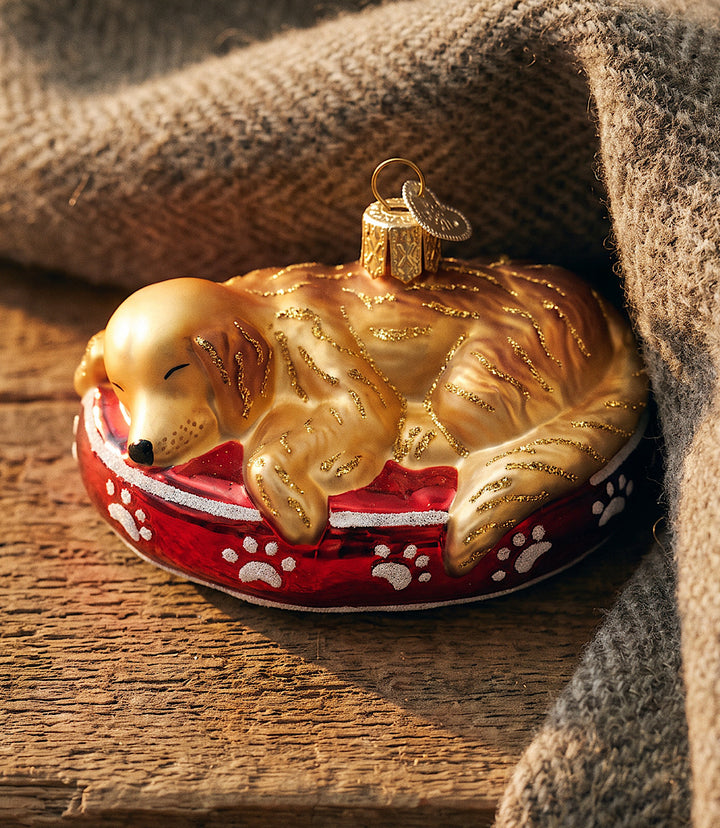 Sleepy Golden Retriever Glass Ornament