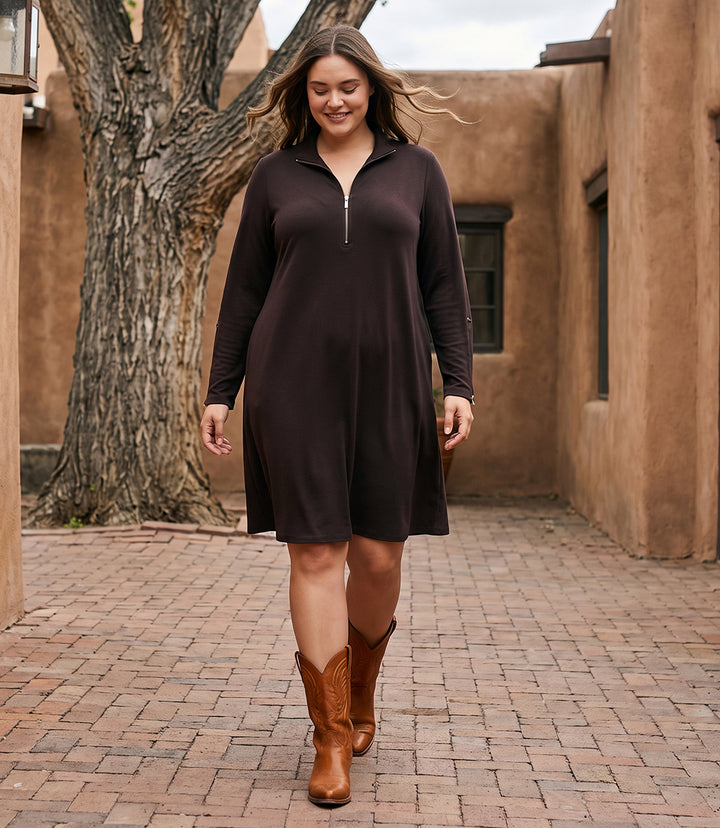 Plus Size Zip-Up Travel Jersey Dress