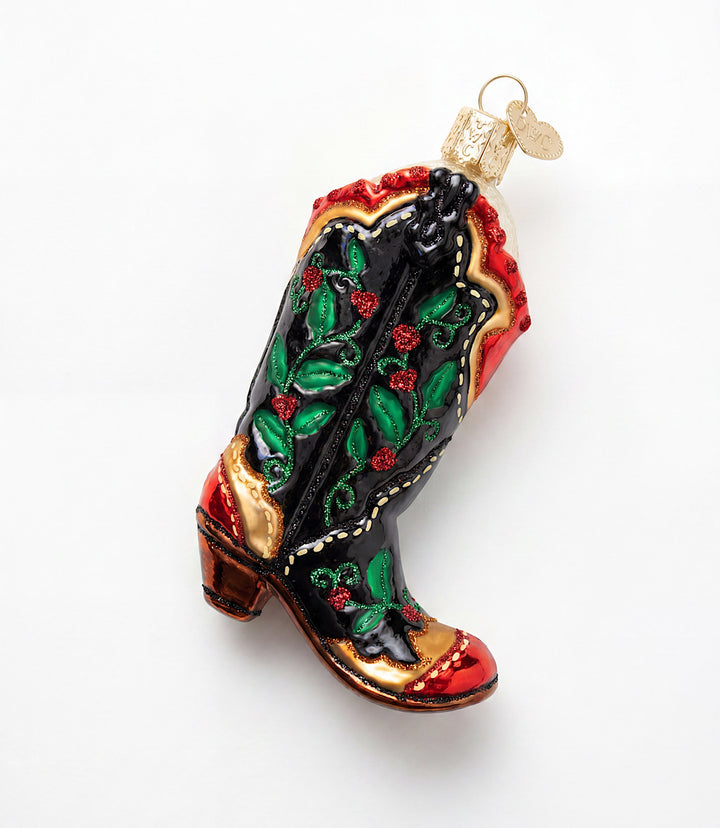 Holly Berry Boot Glass Ornament