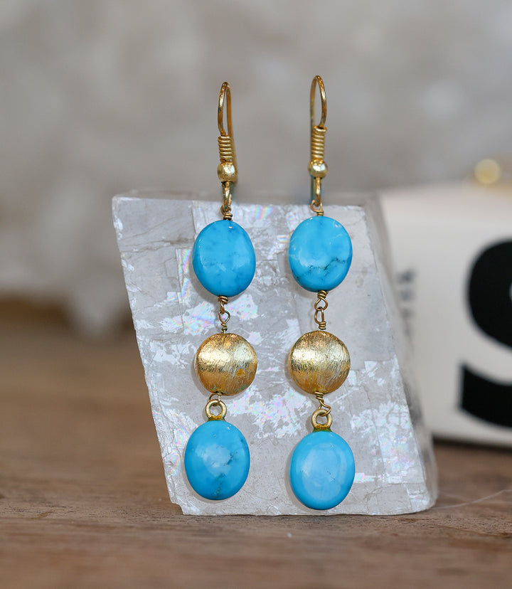 Turquoise And Gold Triple Drop Earrings